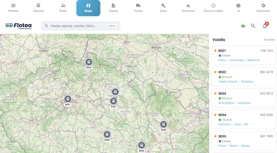 GPS mapa vozidiel